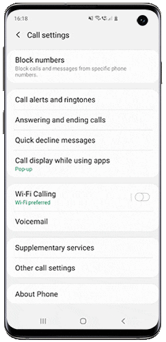 Wi-Fi Calling feature is activated on a Galaxy smartphone