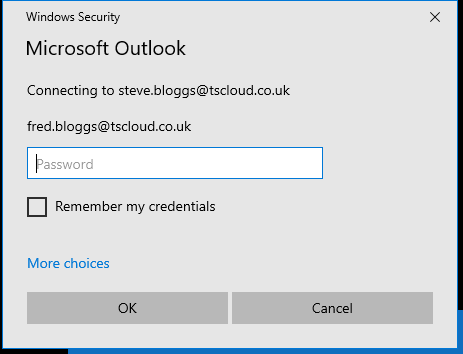 Outlook showing a password prompt