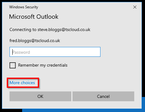 Outlook login windows with More Choices selected