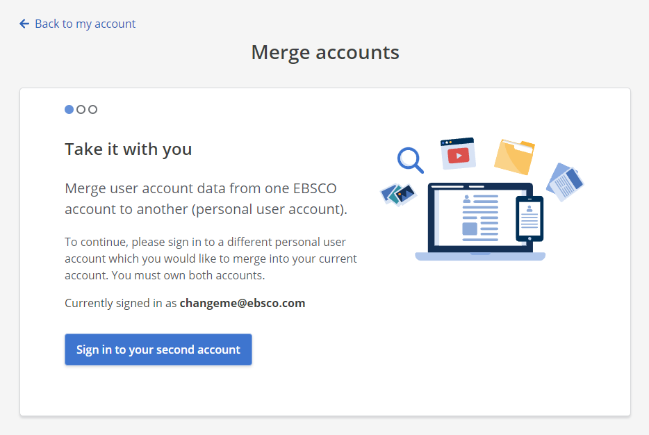 Screenshot of the Merge Accounts box showing a button labelled "Sign in to your second account" at the bottom