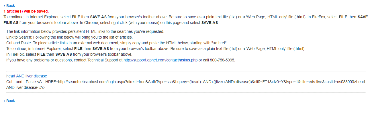 Screenshot of the Saved Searches subfolder with instructions (listed below) on how to save a file containing this information.