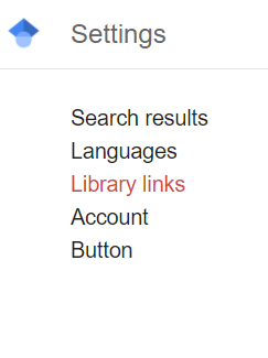 Image of setting options showing library links selected