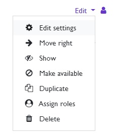 Image shows the options from the course edit button