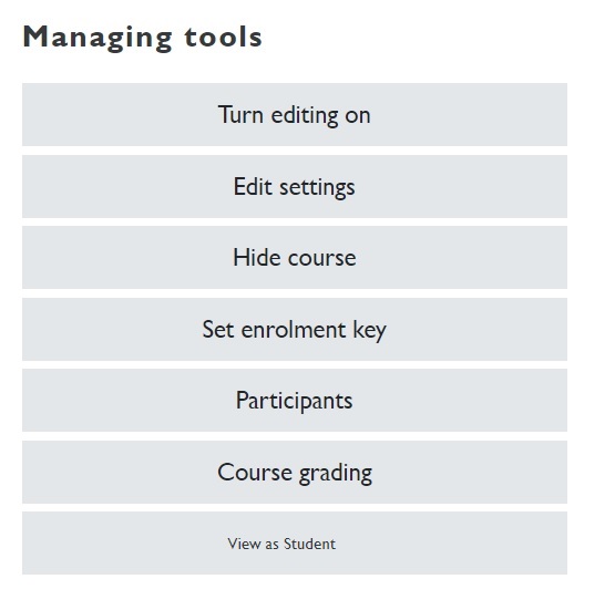 Image shows the different options in managing tools. 