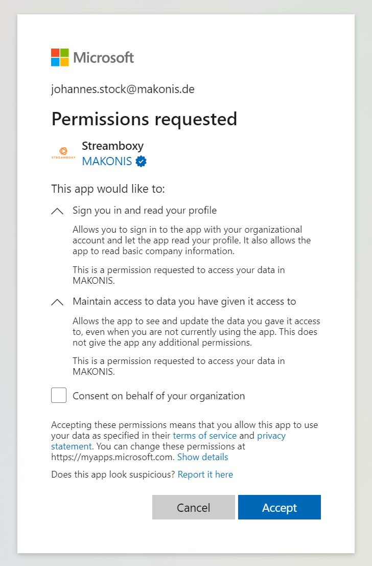 Permissions requested