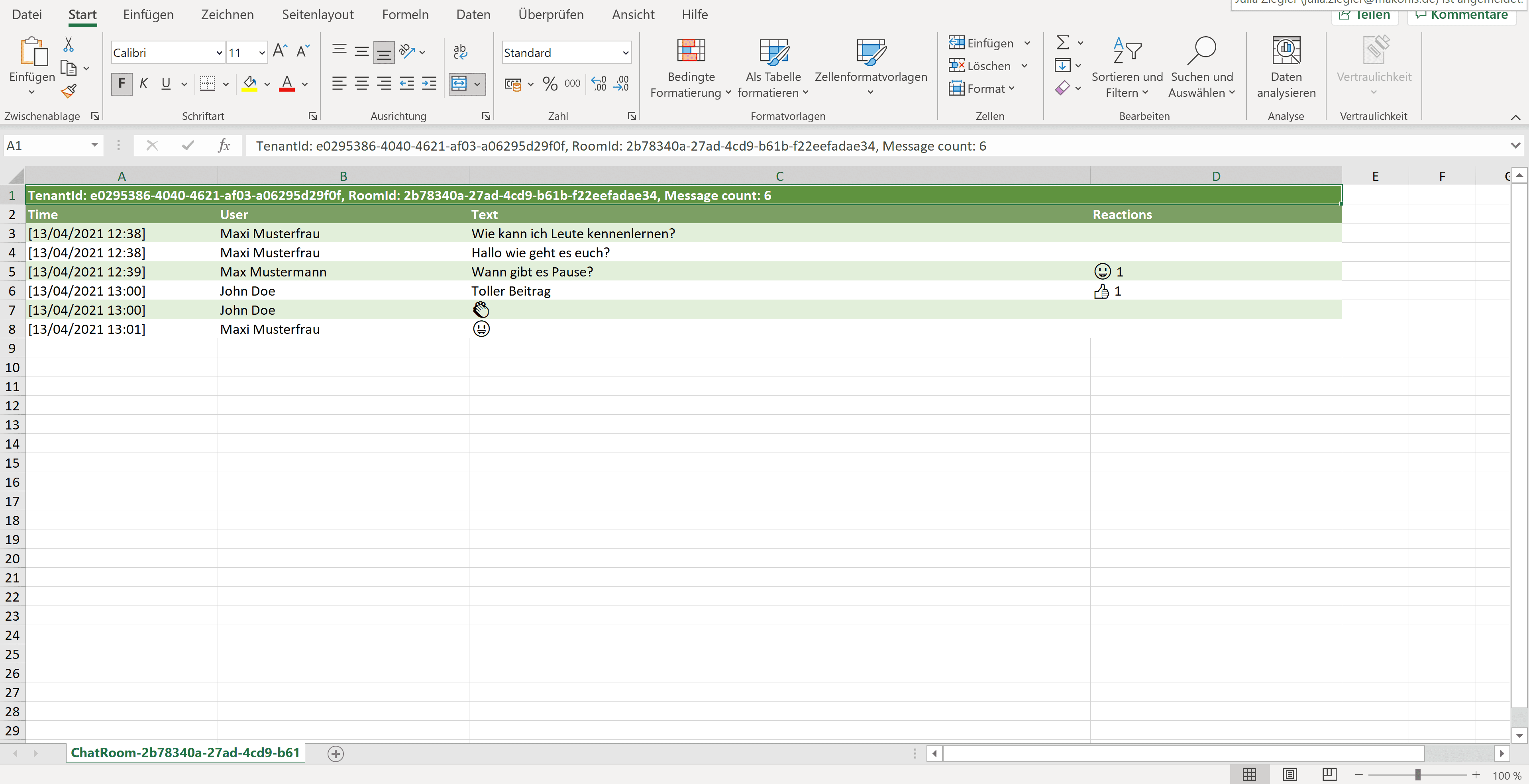 Chat Export Excel