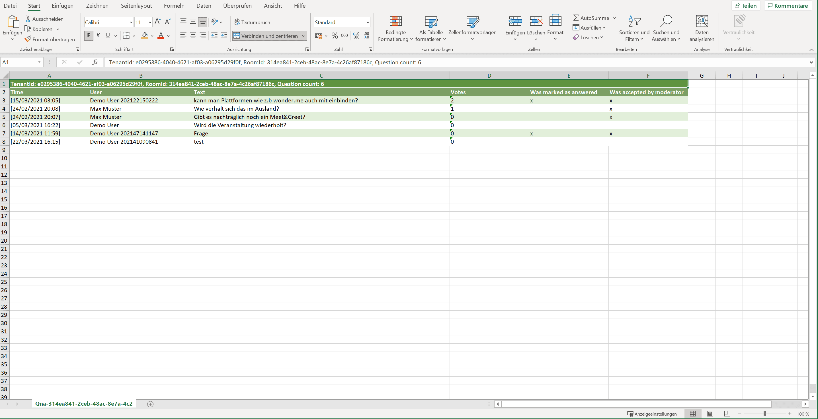 Q&A-Exports in Excel