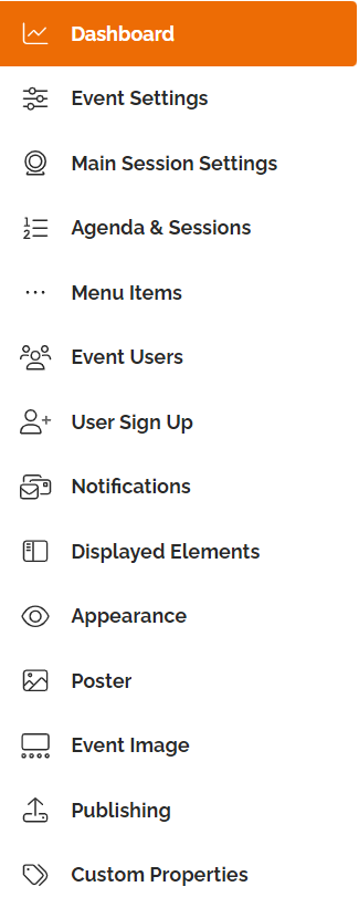 Dashboard in the event settings