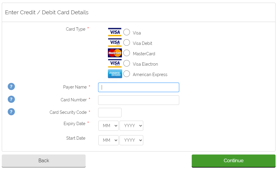 A screenshot of a credit card registration formDescription automatically generated